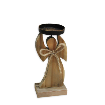 Anděl svícen/dřevo+kov/17 cm