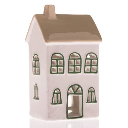 Keramický domeček na svíčku - Krásný keramický svícen v podobě domečku na jednu čajovou svíčku.